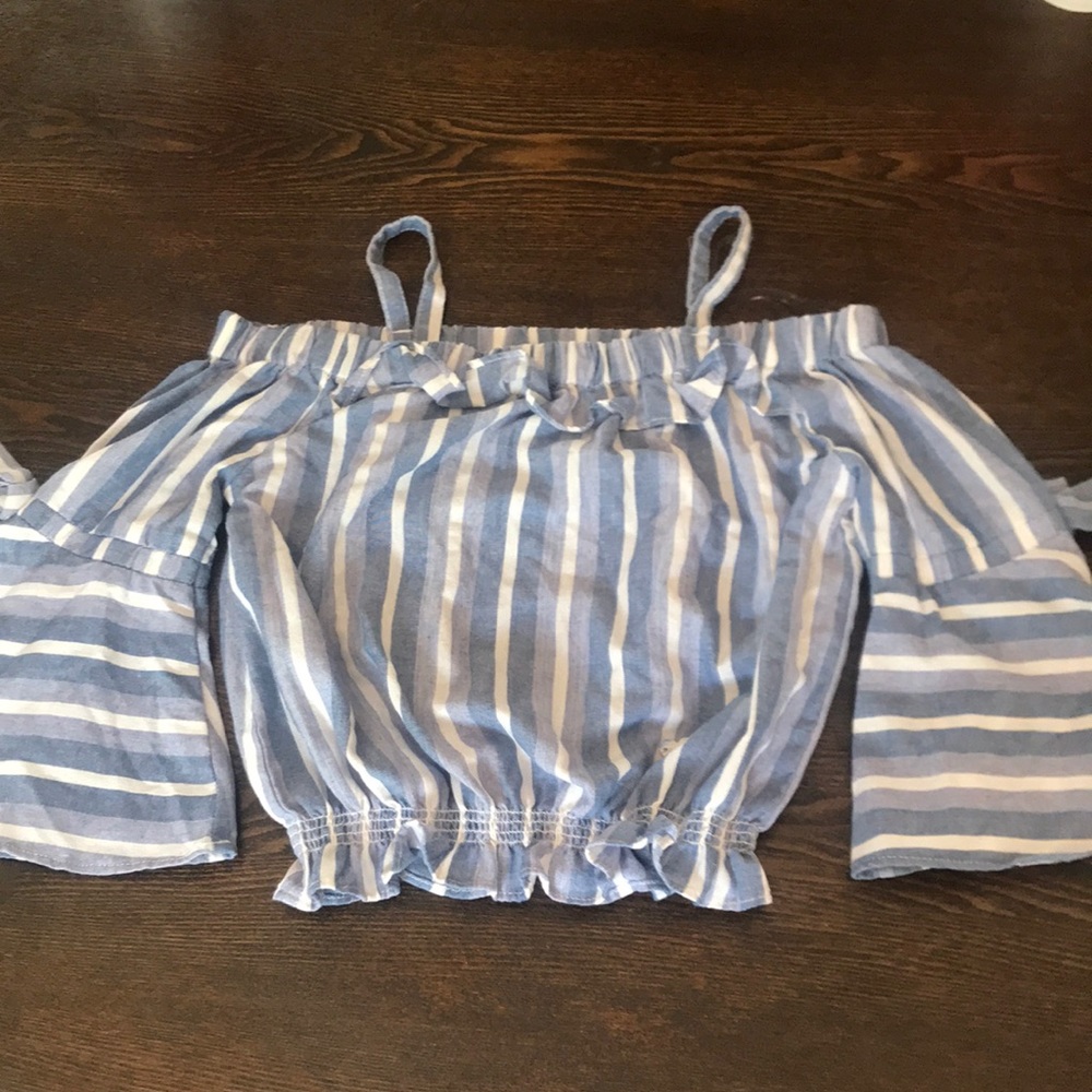 Blue and white stripe crop top